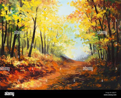 Oil Painting Landscape Colorful Autumn Forest Stock Photo Alamy