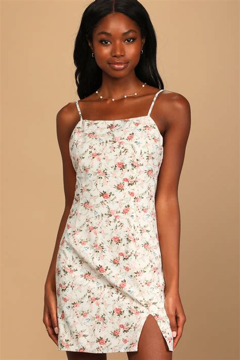 White Floral Print Dress Sleeveless Mini Dress A Line Dress Lulus