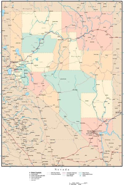 Nevada Adobe Illustrator Map With Counties Cities County Seats Major