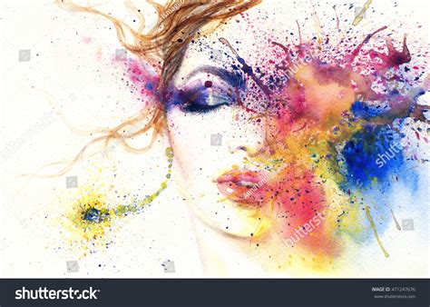 Beautiful Woman Face Abstract Fashion Watercolor Stock