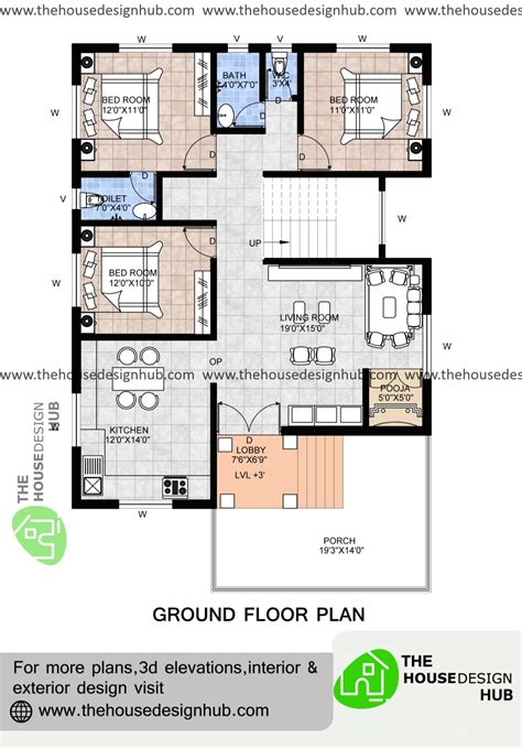 33 X 43 Ft 3 Bhk House Plan In 1200 Sq Ft The House Design Hub