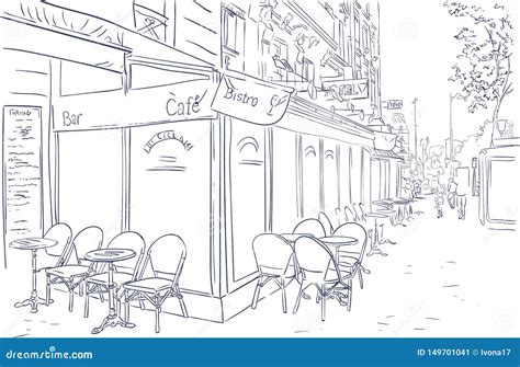 Paris Cafe Street Sketch Illustration Art Stock Illustration