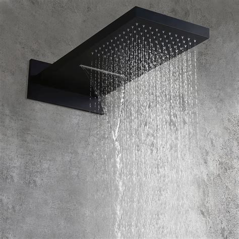 luxury modern minimalist wall mounted 2 function rainfall and waterfall shower head matte black