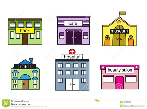 Temos casas disponíveis distribuídas por todo o país propriedade dos bancos. Set Cartoon houses stock vector. Illustration of cafe ...