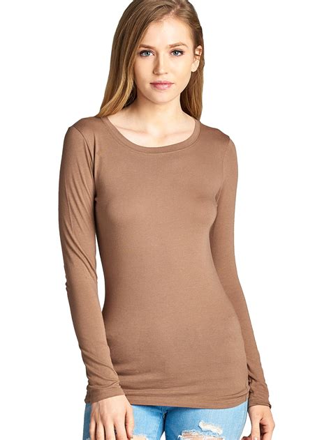 Womens Long Sleeve Round Neck Fitted Top Basic T Shirts Fast And Free Shipping