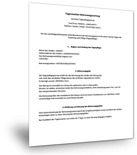 Welche art von kündigung zurückziehen? Mustervertrag Tagesmutter