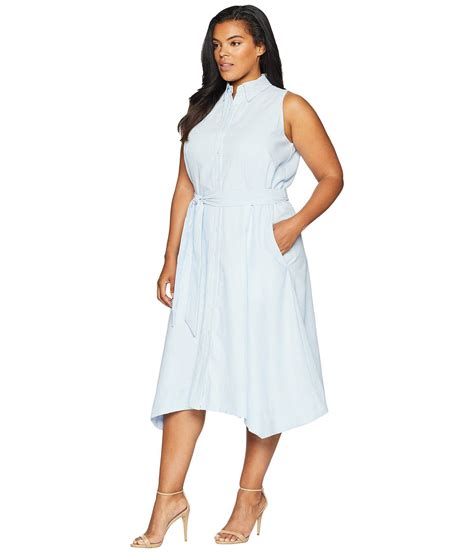 Tahari Cotton Plus Size Seersucker Shirtdress Bluewhite Womens Dress Lyst