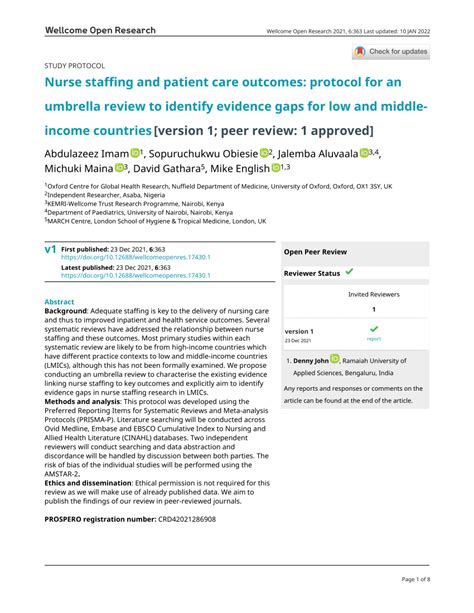 Pdf Nurse Staffing And Patient Care Outcomes Protocol For An