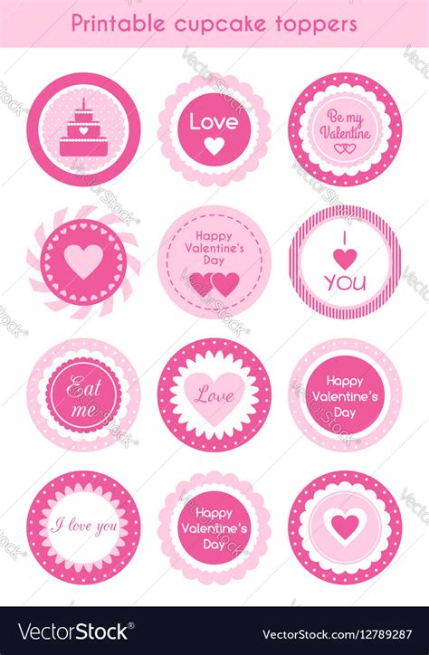 Make your own printable cake toppers for topping birthday cakes! Set of printable cupcake toppers Valentines day Vector Image