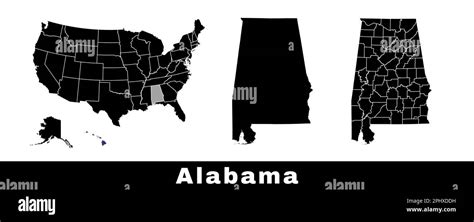 Map Of Alabama State Usa Set Of Alabama Maps With Outline Border