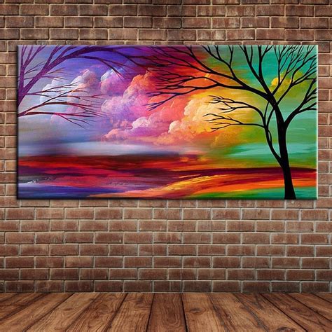 Modern Abstract Art Trees Oil Painting On Canvas Hand Painted Cloud Wall Mural Picture