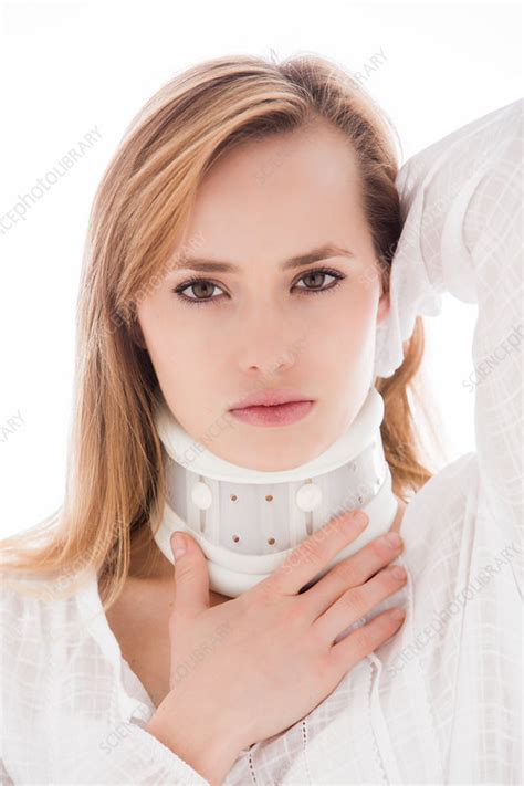 Woman Wearing Neck Brace Stock Image C0341386 Science Photo Library