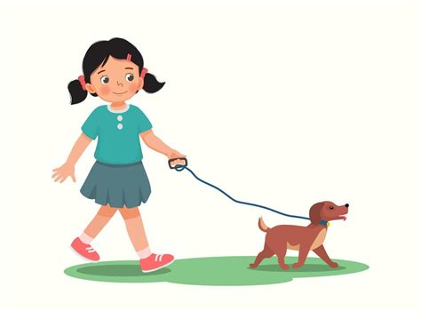 Cute Little Girl Walking The Dog In The Park 9295297 Vector Art At Vecteezy