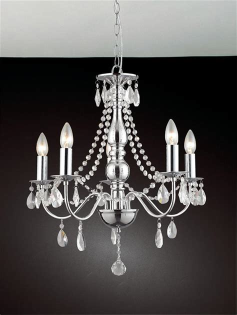 Traditional 5 Light Elegant Hanging Crystal Chandelier Pendant Chrome