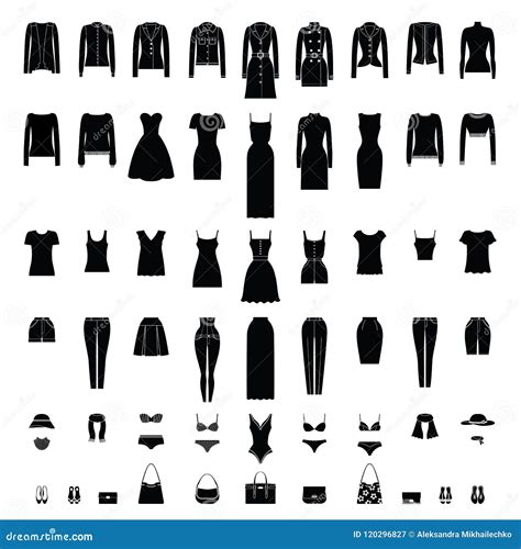 Women Clothes Silhouettes Set Isolated On White Stock Vector