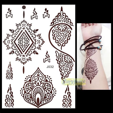 1pc hot flash metallic waterproof tattoo women brown ink mehndi henna brj032 flower totem design