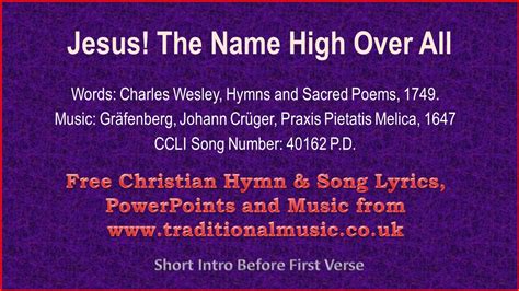 Jesus The Name High Over All Hymn Lyrics And Music Youtube
