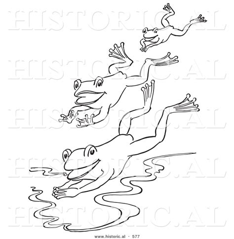 Historical Vector Illustration Of A 3 Frogs Jumping Into A Pond