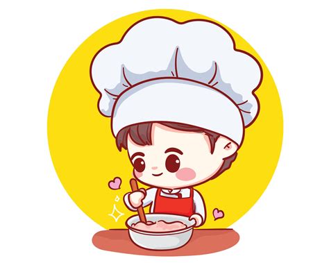 Cute Bakery Chef Boy Cooking Smiling Cartoon Art Illustration 1936376