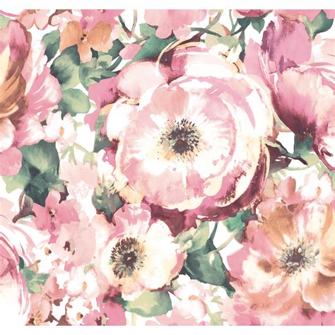 Roommates Watercolor Pink Floral Peel And Stick Wallpaper Mural