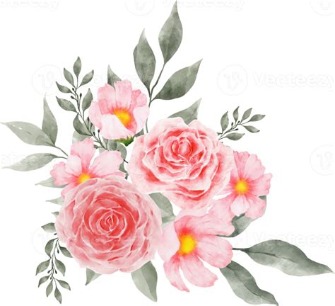 Pink Rose Flower Bouquet Arrangement Watercolor 9369604 Png