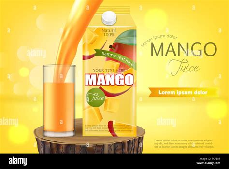Mango Juice Vector Realistic Product Placement Mock Up Pouring Drink