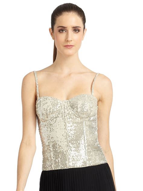 Alice Olivia May Sequin Bustier In Silver Metallic Lyst