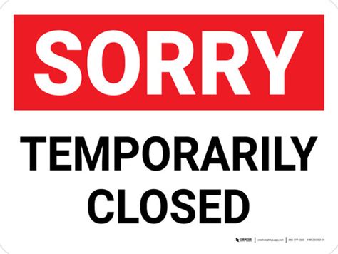 Sorry Temporarily Closed Landscape Wall Sign