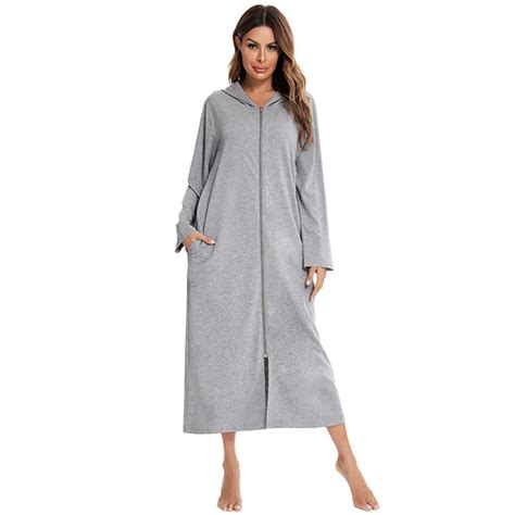 ekouaer women zipper robe 3 4 sleeves loungewear full length sleepwear pockets housecoat long
