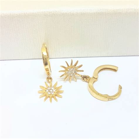 14K Real Solid Gold Sun Drop Dangle Earrings For Women Latika Jewelry