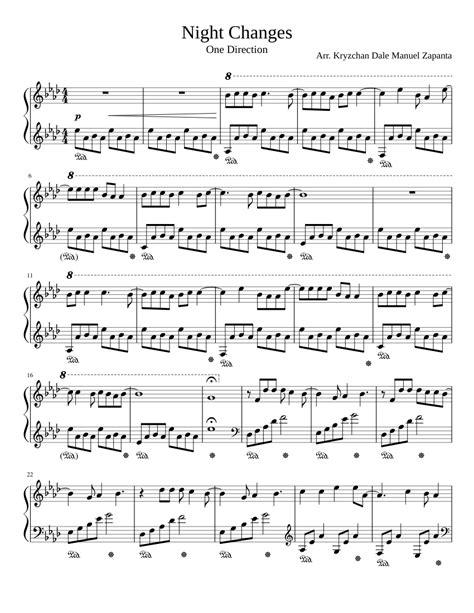 Night Changes Piano Arr Sheet Music For Piano Solo Easy