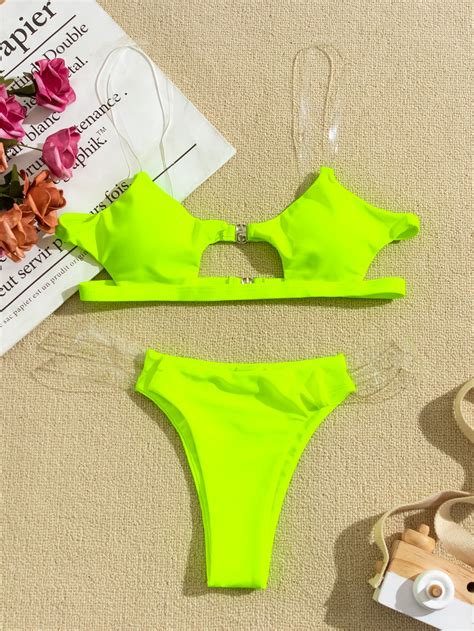 Neon Lime Cut Out Bikini Swimsuit