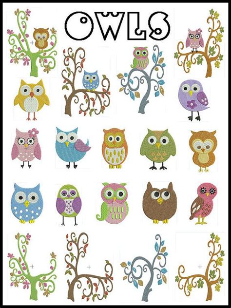 Set Of 16 Owls 1 Machine Embroidery Instant Digital Download