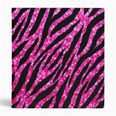Trendy Hot Pink Zebra Print Glitz Glitter Sparkles Binder Zazzle