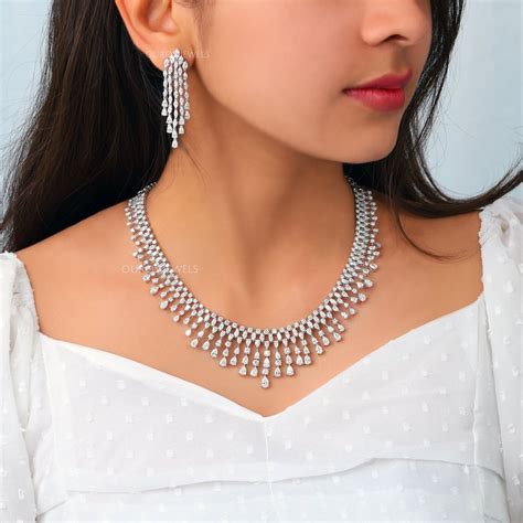 Pear And Marquise Cut Lab Grown Diamond Elegant Choker Necklace For