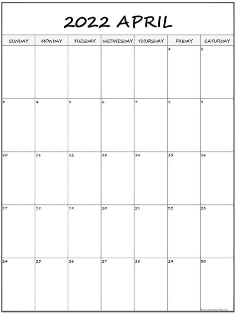 Blank April 2022 Calendar Printable Template Calendar Design