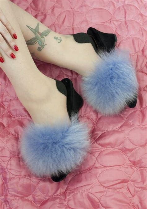 Blue Foofoo Fluffy Mule Womans Fur Slipper If You Care For Something