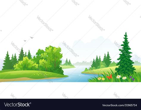 Forest River Scene Royalty Free Vector Image Vectorstock