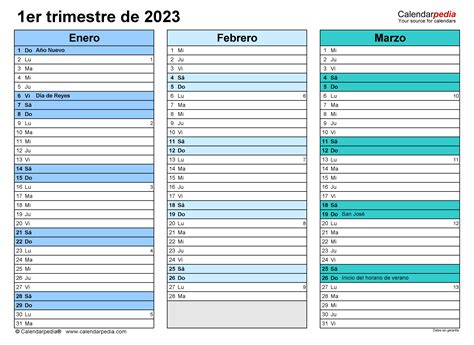 Calendario Trimestral En Word Excel Y Pdf Calendarpedia