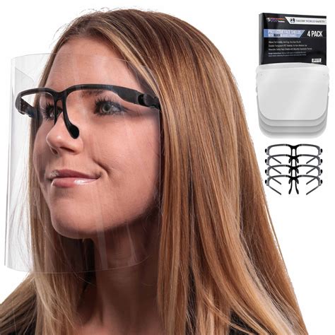 safety face shields with black glasses frames pack of 4 ultra clear protective full face