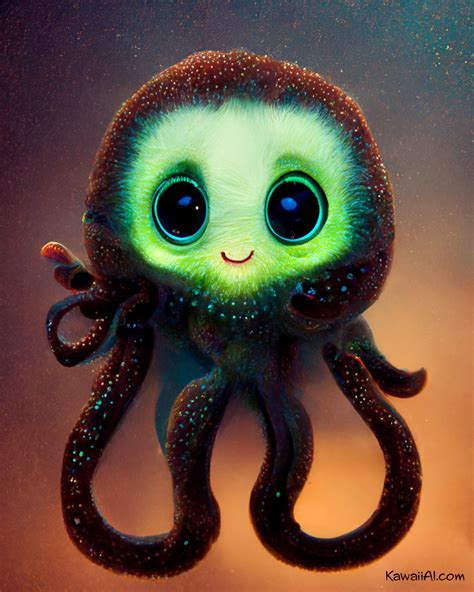 Adorable Bioluminance Smiling Octopus Creature Kawaii Ai