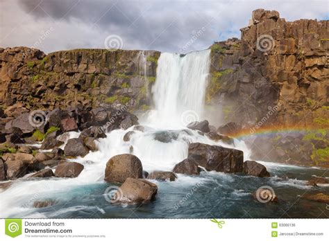 Oxararfoss Waterfall In Thingvellir National Park In