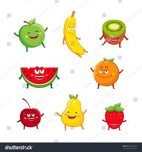 Funny Fruits Characters Cartoon Set Stock Vector Royalty Free 494782870