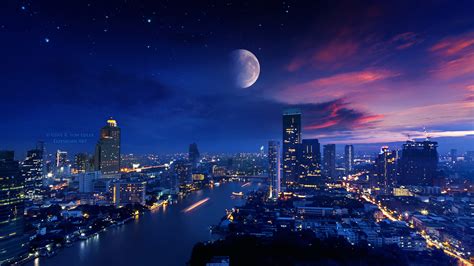 City Lights Moon Vibrant 4k Wallpaperhd Photography Wallpapers4k