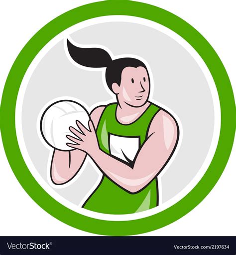 Netball Player Catching Ball Circle Cartoon Vector Image
