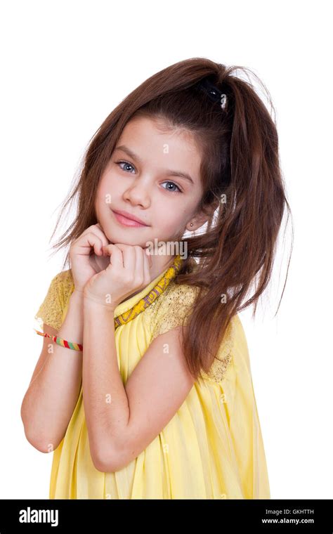 Portrait Of Beautiful Little Girl Studio On White Background Stock