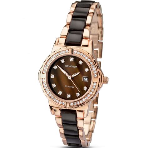 Ladies Rose Gold And Acrylic Stone Set Watch