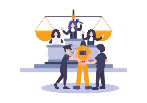 Law And Justice Concept With Characters And Judicial Elements Prisoner