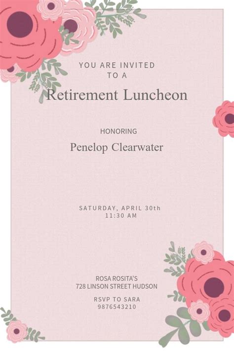 printable retirement party invitation template pink