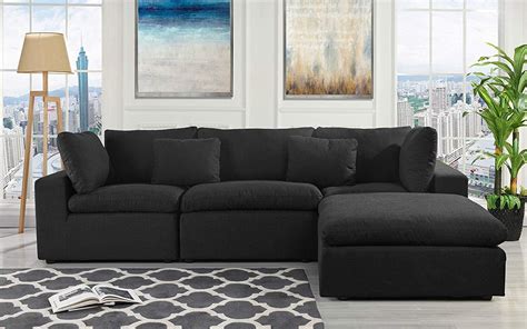 Classic Large Linen Fabric Sectional Sofa L Shape Couch With Wide
